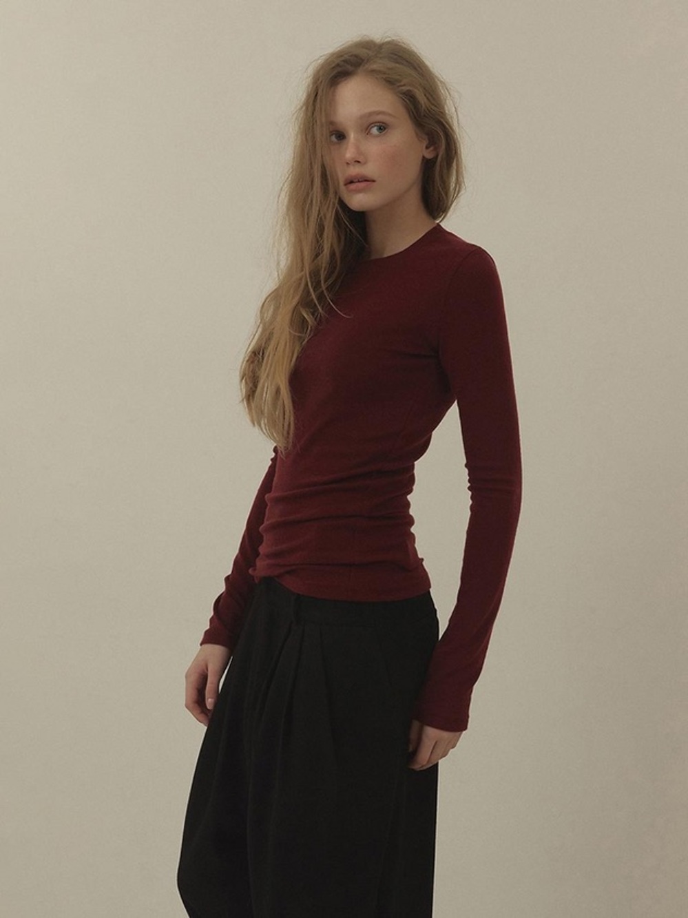 COS burgundy long sleeve top with loose waist